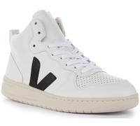 Veja V-15 Leder Damen Schnürschuhe Sneaker Stylischer Komfort für Frauen, Weiß, Schwarz, 40.5 EU
