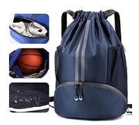 Veki Sport Rucksack mit Kordelzug, Turnbeutel Wasserdicht für Damen und Herren, Sportbeutel mit Bodenfach für Basketball, Fußball, Volleyball, Gymsack für Reisen, Fitnessstudio, Schwimmen (Blau)