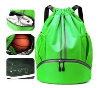 Veki Sport Rucksack mit Kordelzug, Turnbeutel Wasserdicht für Damen und Herren, Sportbeutel mit Bodenfach für Basketball, Fußball, Volleyball, Gymsack für Reisen, Fitnessstudio, Schwimmen (Grün)