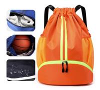 Veki Sport Rucksack mit Kordelzug, Turnbeutel Wasserdicht für Damen und Herren, Sportbeutel mit Bodenfach für Basketball, Fußball, Volleyball, Gymsack für Reisen, Fitnessstudio, Schwimmen (Orange)
