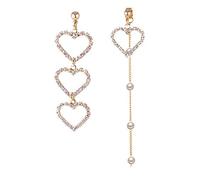 Vektenxi Premium Qualität Golden Charm Perle Quaste Kristall Liebe Herz Ohrringe Asymmetrische Tropfenohrring für Frauen oder Mädchen