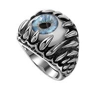 Vektenxi Teufel-Augen-Ring der Premium-Qualität Männer gotischer Schädel-Drachenklaue-Evil Blaue/rote Augen