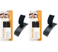 VELCRO Marke | Schlanker und dünner aufnähbarer Verschluss für Stoffe | Robuster Haken- und Schleifen-Selbstklebeverschluss | Schwarz | 19mm x 60cm (Packung mit 2)