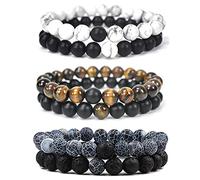 VELESAY 6 Pieces Lavastein Beads Armbänder Perlen Lava Tigerauge Armband Natürliche Perlen Lava Armband für Frauen Herren Armbänder Set Geburtstagsgeschenk