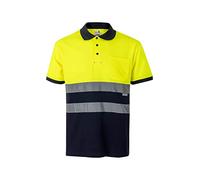 VELILLA 305513 Poloshirt aus Baumwolle, zweifarbig, kurzärmelig, Marineblau und Fluorgelb, Größe XL