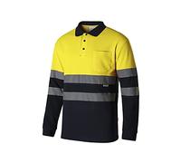 VELILLA 305515; Poloshirt aus Baumwolle, zweifarbig und langärmelig, Marineblau und Neongelb, Größe XXL