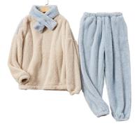 VELISDE Damen Flauschiges Pyjama-Set Fleece Lounge Set Pullover Hose 2 Stück Loungewear Nachtwäsche Winter Warm Pj Lose Plüsch, 02 Blue, M