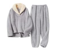 VELISDE Damen Flauschiges Pyjama-Set Fleece Lounge Set Pullover Hose 2 Stück Loungewear Nachtwäsche Winter Warm Pj Lose Plüsch, Lightgrey, XL