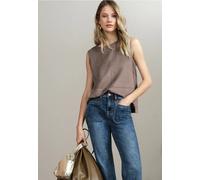 Street One Velours-Top mit Ziernähten – Samt, Rundhals – Braun Gr. 44