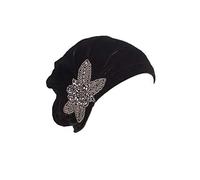 Velvet Beanie Cap mit Blume Glatte Farbe Turban für Frau Kopf für Krebs Chemo Onkologische Chemo Night Hair Loss Hair (Schwarz)