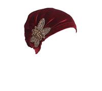 Velvet Beanie Cap mit Blume Glatte Farbe Turban für Frau Kopf für Krebs Chemo Onkologische Chemo Night Hair Loss Hair (Winerot)