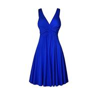 VEMOW Damen Criss Cross V-Ausschnitt Vintage Plissierter Einfarbiger Ärmelloser Retro Kleid Flare Kleid Für Sommer Cocktail Party(Blue, XXXL)