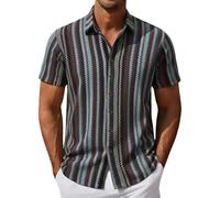 VEMOW Herren Kurzarmhemd mit klassischem Reverskragen, Knopfleiste und luftiger Lochstickerei, leicht, für Strandurlaub, Freizeit, Business und entspannte Sommeraktivitäten im Alltag(g-Coffee, XXXL)