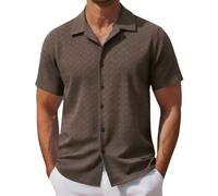 VEMOW Herren Kurzarmhemd mit klassischem Reverskragen, Knopfleiste und luftiger Lochstickerei, leicht, für Strandurlaub, Freizeit, Business und entspannte Sommeraktivitäten im Alltag(d-Coffee, XL)