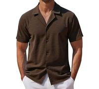 VEMOW Herren Kurzarmhemd mit klassischem Reverskragen, Knopfleiste und luftiger Lochstickerei, leicht, für Strandurlaub, Freizeit, Business und entspannte Sommeraktivitäten im Alltag(m-Coffee, XXL)