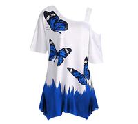 VEMOW Sommer Elegante Damen Große Größe Frauen Schmetterling Druck Oansatz Schwarz T-Shirt Kurzarm Casual Täglichen Party Tops Bluse rückenfrei Pullover