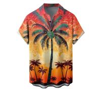 VEMOW Sommer Hawaiihemd Kurzarm mit Palmen Strand Print, Kuba Kragen Knopfleiste Freizeithemd, lässiges Strandhemd für Urlaub, Bowling, Freizeit, Alltag, Ausflug und entspannte Tage(Orange-F, XXL)