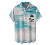 VEMOW Sommer Hawaiihemd Kurzarm mit Palmen Strand Print, Kuba Kragen Knopfleiste Freizeithemd, lässiges Strandhemd für Urlaub, Bowling, Freizeit, Alltag, Ausflug und entspannte Tage(Light Blue-B, M)