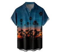VEMOW Sommer Hawaiihemd Kurzarm mit Palmen Strand Print, Kuba Kragen Knopfleiste Freizeithemd, lässiges Strandhemd für Urlaub, Bowling, Freizeit, Alltag, Ausflug und entspannte Tage(Light Blue-E, XL)