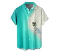 VEMOW Sommer Hawaiihemd Kurzarm mit Palmen Strand Print, Kuba Kragen Knopfleiste Freizeithemd, lässiges Strandhemd für Urlaub, Bowling, Freizeit, Alltag, Ausflug und entspannte Tage(Green-D, XXL)