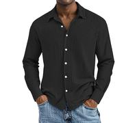 VEMOW Texturierte Baumwollhemden für Herren Langärmelig, Knopfverschluss-Casual Untucked, Dress-Hemden Hawaiianisch-Strand-Urlaub, Herbst-Oberteile(Black, XXXXXL)