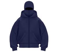 VEMOW Winddichte Hoodies mit Warmer Gesichtsschutz für Herren Vintage Herbst Oversized Zip-Up Doppel-Hooded Jacke Winter Sweatshirt (Navy, M)