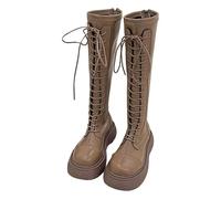 VEMOW Women's Knee High Boots with Chunky Platform Sole Design Available In Black Beige Tan and Brown Wasserfeste Schuhe Damen (Brown, 40)
