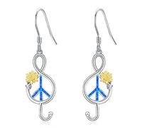 VENACOLY Musiknoten Friedenszeichen-ohrringe 925 Sterling Silber Frieden Ohrringe Musik Ohrringe Friedenszeichen Dangle Earrings Opal Musikschmuck Geschenke für Frauen