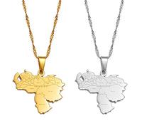 Venezuela Karte Anhänger Halskette - Länderumriss Mit Städten Name Hip-Hop Charm Kette Patriotisch Zierlicher Schmuck, Ethno-Stil Damen Herren Mädchen Unisex Geschenke, 2 Stück, Einheitsgröße