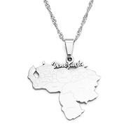 Venezuela Karte Und Farbe Flagge Anhänger Halsketten - Glänzende Weltkarten Form Paar Schlüsselbein Kette Schmuck Ethnischen Charme Land Pullover Kette Für Frauen Männer, Weiß, 45 cm