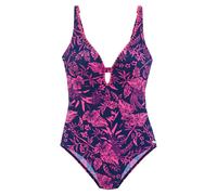 Badeanzug VENICE BEACH "Kensi", Damen, Gr. 38, Cup C/D, blau (marine, pink bedruckt), Xtra Life LYCRA, bedruckt, kontrastfarbene Details, Badeanzüge Badeanzug, mit tiefem V-Ausschnitt und kleiner Öffn