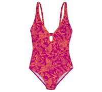 Badeanzug VENICE BEACH "Kensi", Damen, Gr. 40, Cup A/B, bunt (orange, pink bedruckt), Xtra Life LYCRA, bedruckt, kontrastfarbene Details, Badeanzüge Badeanzug, mit tiefem V-Ausschnitt und kleiner Öffn