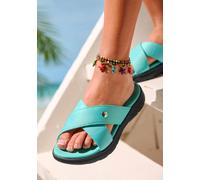 Badepantolette VENICE BEACH, Damen, Gr. 41, blau (türkis), Obermaterial: 100% Textilmaterial. Decksohle: 100% Synthetik. Futter: 100% Textilmaterial. Laufsohle: 100% Synthetik, gemustert, mehrfarbig, 