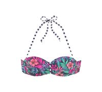 Bandeau-Bikini-Top VENICE BEACH "Summer", Damen, Gr. 38, Cup E, blau (marine, bedruckt), Polyamid, Xtra Life LYCRA, bedruckt, floral, Bikini-Oberteile, mit geraffter Mitte (46453835-38) marine, bedruc