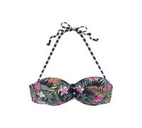 Bandeau-Bikini-Top VENICE BEACH "Summer", Damen, Gr. 38, Cup B, bunt (schwarz, bedruckt), Polyamid, Xtra Life LYCRA, floral, gestreift, Bikini-Oberteile Bandeau-Bikini-Top, mit geraffter Mitte (889243