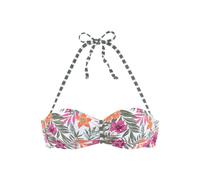 Bandeau-Bikini-Top VENICE BEACH "Summer", Damen, Gr. 44, Cup E, weiß (weiß bedruckt), Polyamid, Xtra Life LYCRA, bedruckt, floral, Bikini-Oberteile, mit geraffter Mitte (39911914-44) weiß bedruckt