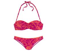 Bügel-Bandeau-Bikini VENICE BEACH "Kensi", Damen, Gr. 32, Cup A, bunt (orange, pink bedruckt), Xtra Life LYCRA, Bikini-Sets, mit kontrasfarbener Häkelkante (24542633-32) orange, pink bedruckt