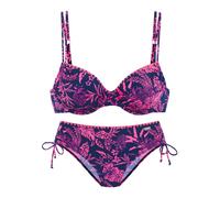 Bügel-Bikini VENICE BEACH "Kensi", Damen, Gr. 44, Cup E, blau (marine, pink bedruckt), Xtra Life LYCRA, bedruckt, kontrastfarbene Details, Bikini-Sets Bügel-Bikini, seitlich regulierbar mit modernem P