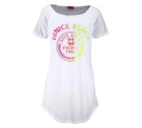 Longshirt VENICE BEACH, Damen, Gr. 40/42, weiß, Slub, Obermaterial: 100% Polyester, figurumspielend kurz, Rundhals, Shirts Longshirt, mit Frontprint, Shirtkleid, Strandkleid, luftig und leicht, Topsel