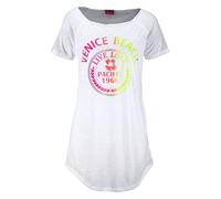 Longshirt VENICE BEACH, Damen, Gr. 44/46, weiß, Slub, Obermaterial: 100% Polyester, figurumspielend kurz, Rundhals, Shirts Longshirt, mit Frontprint, Shirtkleid, Strandkleid, luftig und leicht, Topsel