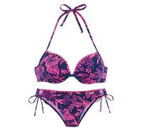 Push-Up-Bikini VENICE BEACH "Kensi", Damen, Gr. 40, Cup C, lila (marine, pink bedruckt), Xtra Life LYCRA, bedruckt, kontrastfarbene Details, Bikini-Sets, mit Kontrasthäkelkante (49162304-40) marine, p