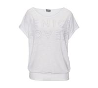 Rundhalsshirt VENICE BEACH, Damen, Gr. 44/46, weiß (weiß, flieder), Slub, Obermaterial: 65% Polyester, 35% Viskose, mehrfarbig, casual, figurumspielend hüftlang, Rundhals, Kurzarm, Shirts, mit Logopri