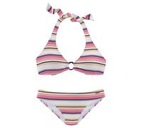 Triangel-Bikini VENICE BEACH, Damen, Gr. 38, Cup A/B, beige (creme, rosa), Recycling-Polyamid, gestreift, strukturiert, Bikini-Sets Triangel-Bikini, mit strukturierter Ware und Zierring (66560428-38)