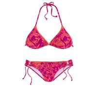 Triangel-Bikini VENICE BEACH "Kensi", Damen, Gr. 40, Cup C/D, bunt (orange, pink bedruckt), Xtra Life LYCRA, bedruckt, kontrastfarbene Details, Bikini-Sets Triangel-Bikini, mit kontrastfarbener Häkelk