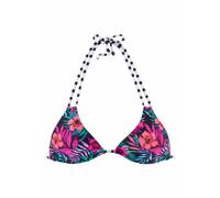 Triangel-Bikini-Top VENICE BEACH "Summer", Damen, Gr. 38, Cup C/D, blau (marine, bedruckt), Polyamid, floral, Bikini-Oberteile, mit Doppelträgern (634532-38) marine, bedruckt
