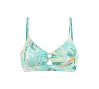 Triangel-Bikini-Top VENICE BEACH "Sandra", Damen, Gr. 34, Cup C/D, blau (türkis bedruckt), Recycling-Polyamid, floral, Rippoptik, leicht glänzend, Bikini-Oberteile, in modischer, leicht glänzender Rip
