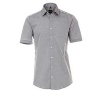 Größe 43 Venti Hemd Grau Uni Kurzarm Slim Fit Tailliert Kentkragen 100% Baumwolle Popeline Bügelfrei