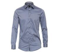 Businesshemd VENTI "VENTI Businesshemd uni", Herren, Gr. 45, Normalgrößen, blau (mittelblau), 100% Baumwolle, unifarben, sehr figurbetont, Hemden (81828704-45) mittelblau