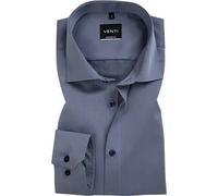 Größe 47 Venti Hemd Blau Uni Twill Langarm Modern Fit Tailliert Kentkragen 100% Baumwolle Bügelfrei