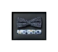 Venti Set Fliege, Einstecktuch blau, Gemustert
